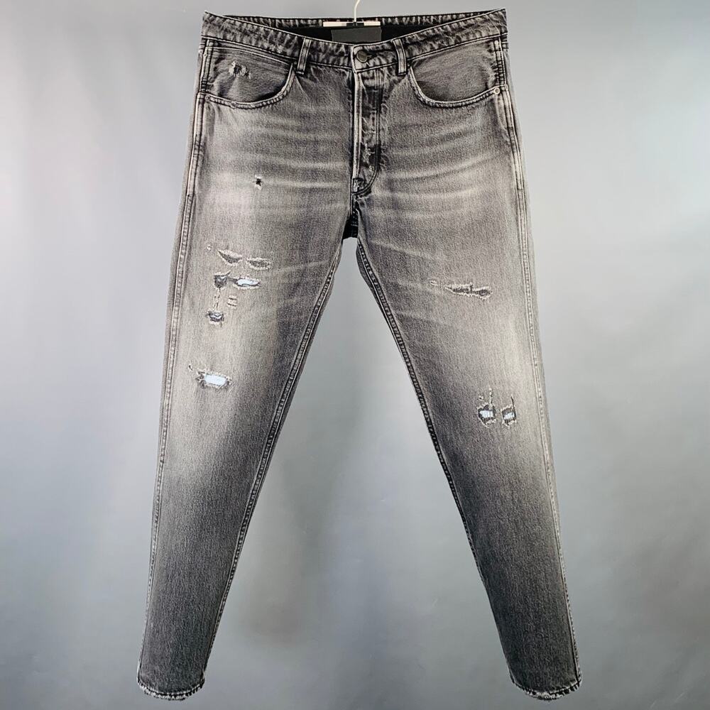 GOLDEN GOOSE Size M Grey Cotton Tapered Distressed Jeans - Picture 1 of 9